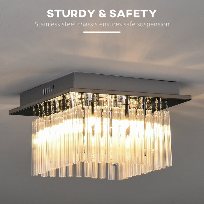 Modern Raindrop Square Chandelier - K9 Crystal Flush Mount Ceiling Light & Pendant Lamp - Elegant Lighting for Living Rooms, Requires 4 G9 Bulbs