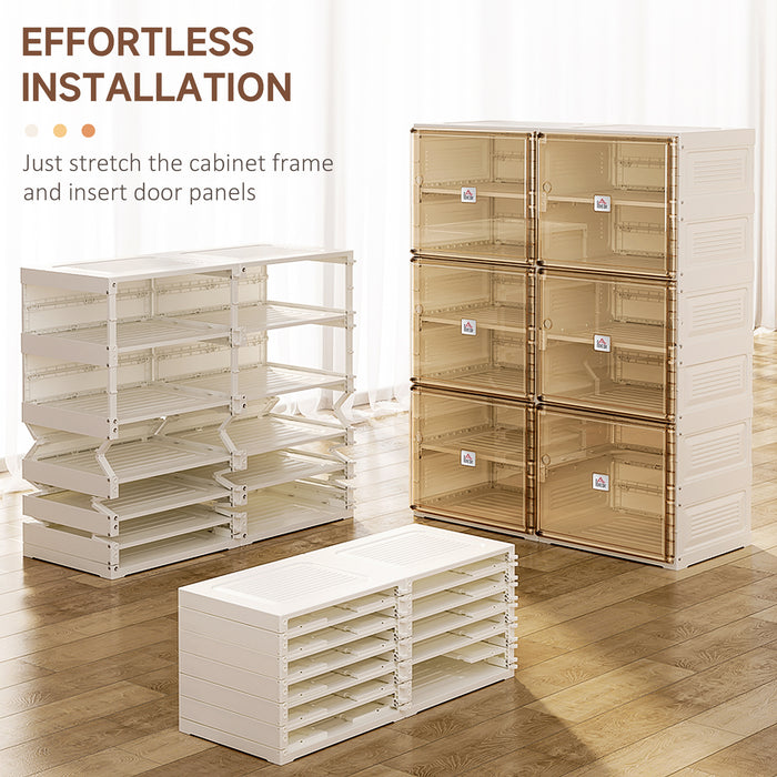 Folding Shoe Storage Cabinet with Magnetic Doors - 10-Compartment Organizer, Space for 20 Pairs - Ideal for Hallway Clutter Reduction, White & Brown Design