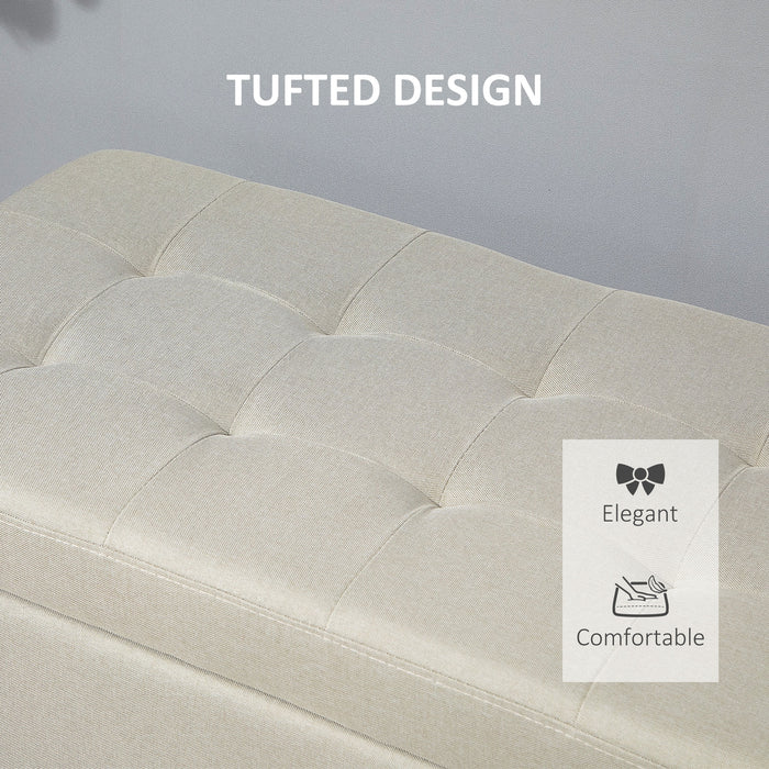 Linen Upholstered Ottoman with Tufted Lid - Spacious End-of-Bed Bench and Padded Footrest with Hidden Storage - Ideal for Bedroom Decor and Space-Saving Solution