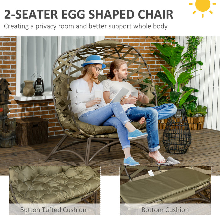 Egg-Shaped Folding Wicker Loveseat for Patio - Comfy 2-Person Garden Chair with Cushions and Cup Holders - Ideal for Outdoor Leisure in Khaki