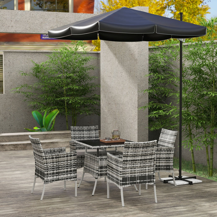 5-Piece Outdoor Dining Set - Tempered Glass Tabletop & 4 Grey Armchairs for Patio and Conservatory - Elegant Al Fresco Meal Solution