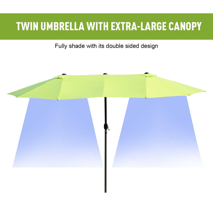 Double-Sided 4.6m Garden Parasol - Large Patio Sun Umbrella & Shelter Canopy in Grass Green - Ideal for Outdoor Shade without Base