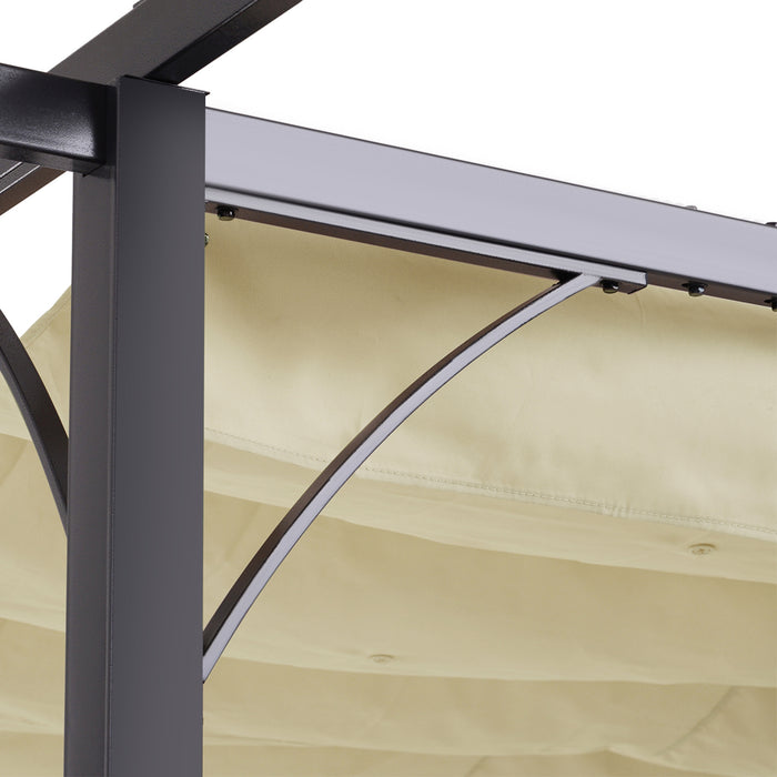 Metal Pergola Gazebo with Retractable Canopy - 3x3m Durable Outdoor Sun Shade Shelter, Beige - Ideal for Garden, Marquee Parties & BBQ Gatherings