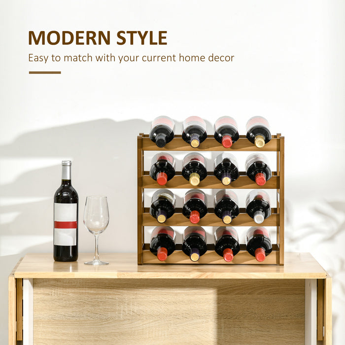 Bamboo Wine Rack - 16-Bottle Capacity & 4-Tier Water Bottle Organizer, Countertop Display Shelf - Stylish Storage for Home Bar Enthusiasts