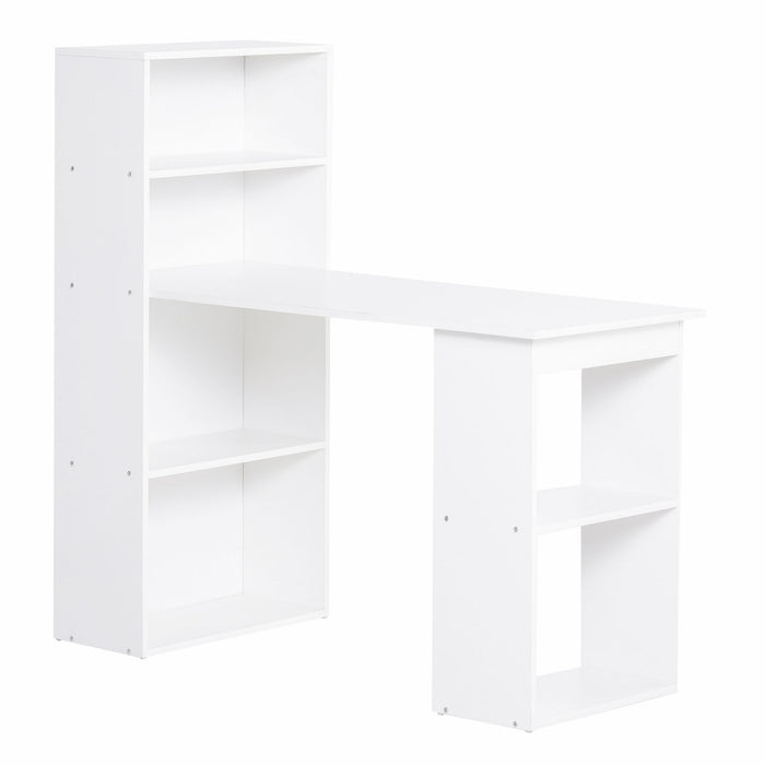 120cm Modern Computer Desk with Bookshelf - Writing Table & Workstation for PC, Laptop with 6 Shelves - Ideal for Study and Home Office Use in White