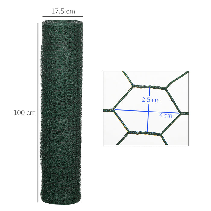 Foldable 1m x 25m PVC-Coated Chicken Wire Mesh - Durable Welded Garden Fencing Roll with Poultry Netting - Ideal for Rabbits, Ducks, Geese Protection in Dark Green