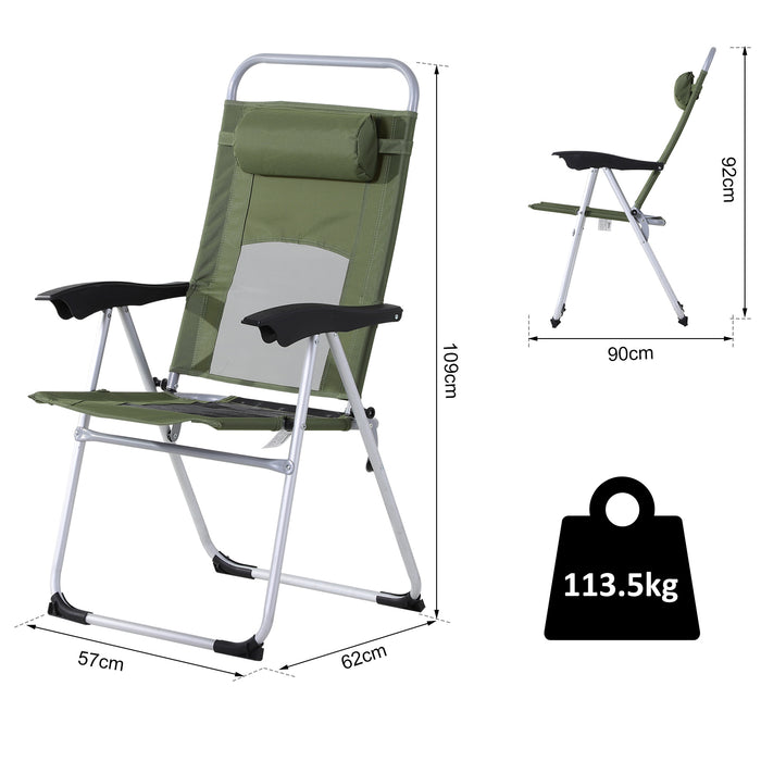 Outdoor Garden Folding Armchair with 3-Position Adjustable Recliner - Comfortable Patio Seating with Reclining Backrest and Pillow - Ideal for Relaxing in Your Backyard or Deck