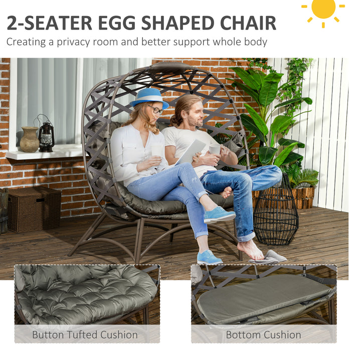 Folding 2-Seater Outdoor Egg Chair with Cushion - Woven Design with Cup Holder Pockets, Sand Brown - Ideal Garden Loveseat for Relaxing and Entertaining