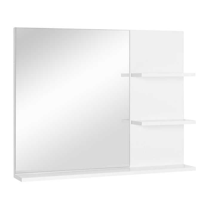 Modern Wall-Mounted Vanity Mirror with 3-Tier Storage - Integrated Shelves for Cosmetics and Toiletries Organization - Perfect for Contemporary Bathroom Decor and Makeup Application