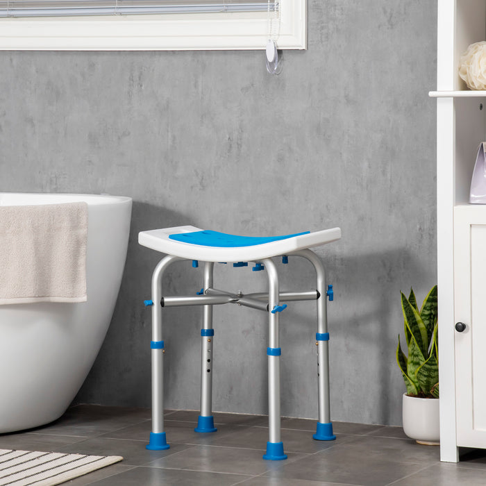 Adjustable Padded Shower Stool for Elderly and Disabled - Comfortable Bath Chair with Built-in Handle & Secure Suction Feet, Blue - Safety & Independence in Bathing