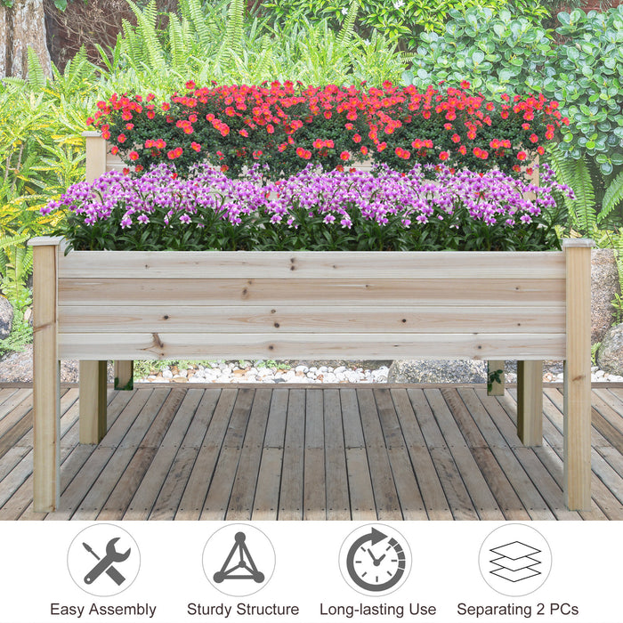 Solid Fir Wood 2-Piece Raised Bed Kit - Flower, Vegetable & Herb Garden Planter Boxes with Stand - Modular Design for Customized Layouts and Outdoor Gardening