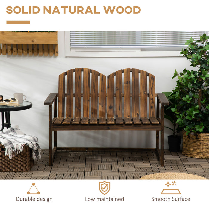 Outdoor Patio Garden Loveseat - Wooden Bench with Slatted Backrest & Smooth Armrests - Comfortable Seating for Two, Ideal for Yard & Lawn with Carbonized Finish