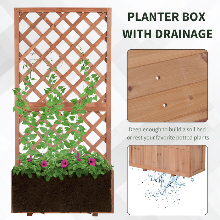 Garden Pine Trough Planter with Trellis Top - Wood Raised Bed for Climbing Plants & Flowers - Ideal for Outdoor Gardening & Decoration