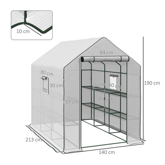 3-Tier Walk-in Greenhouse - PE Cover, Roll-up Door, Mesh Windows, 140 x 213 x 190 cm - Ideal for Garden Enthusiasts and Plant Cultivation