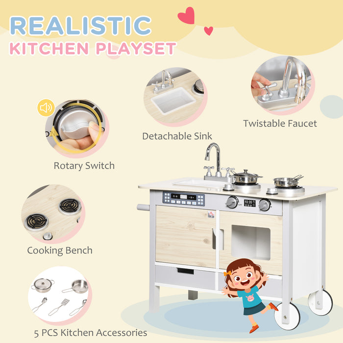 Educational Play Kitchen Set for Kids - Interactive Cooking Role Playset with Sink, Mobile Cart, and Storage Drawers - Imaginative Fun for Aspiring Young Chefs