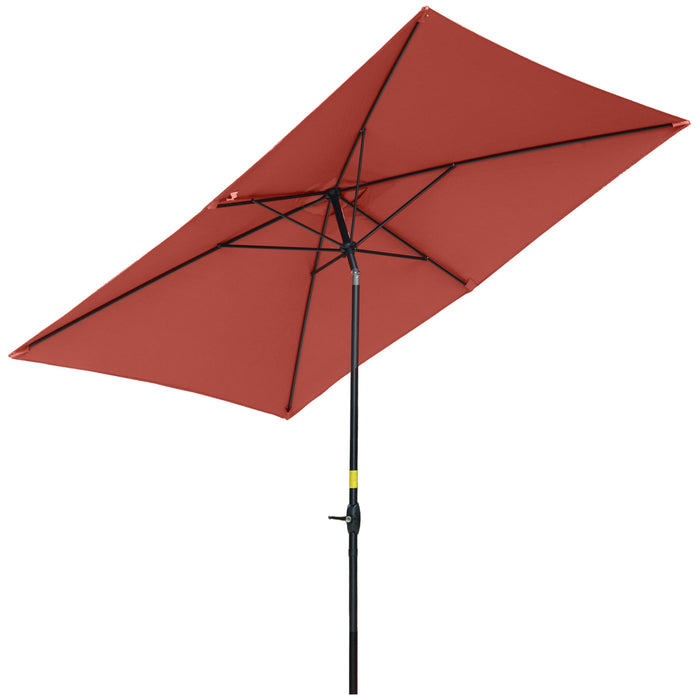 Rectangular Patio Market Umbrella with Crank and Push Button Tilt - 2x3m Outdoor Sun Shade, Aluminum Pole in Wine Red - Ideal for Garden and Outdoor Comfort