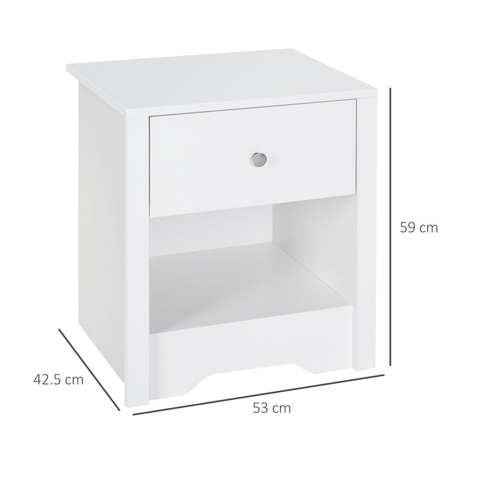 Modern White Bedside Table Set - Nightstand with Drawer & Shelf, Versatile End Table for Bedroom and Living Room - Ideal Storage Solution for Small Spaces, Pack of 2