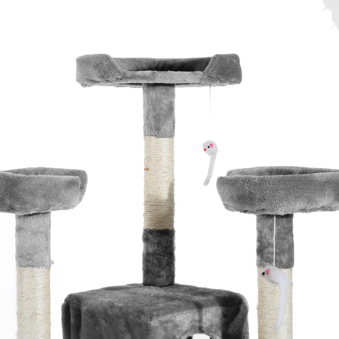 Kitten Kitty Cat Tree with Scratching Post - Grey Indoor Climbing Tower & Activity Centre - Ideal for Playful Cats and Scratch-Loving Kittens