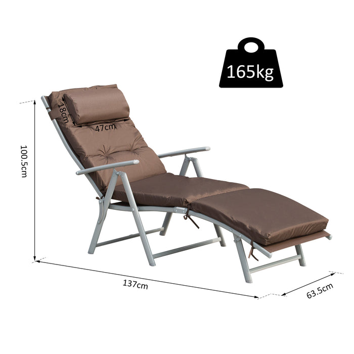 Adjustable Outdoor Recliner with Pillow - Brown Texteline Sun Lounger for Patio and Garden, Foldable Design - Comfortable Seating Solution for Relaxation