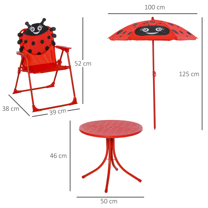 Ladybug-Themed Picnic Set - Kids' Folding Table and Chairs with Parasol for Outdoor Use - Fun and Practical Garden Furniture for Children