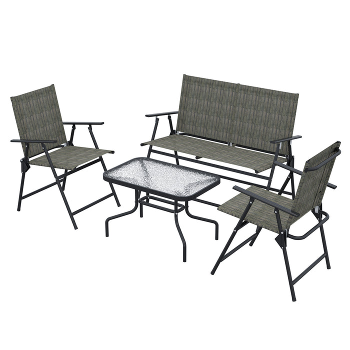 Outdoor Patio Ensemble - 4-Piece Set with Breathable Mesh Fabric Chairs and Loveseat, Glass Top Table - Ideal for Garden and Relaxation Spaces