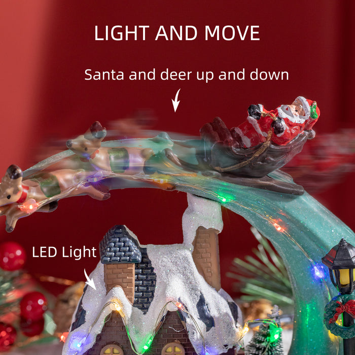 Animated Santa and Deer Fountain Christmas Village - Multicolored LED Lit Winter Wonderland Scene - Festive Plug-In Decor for Holiday Display