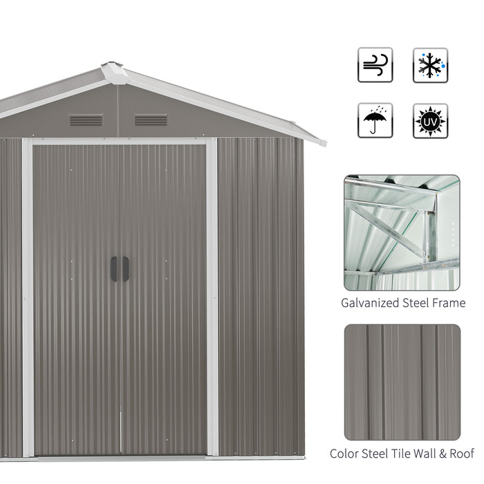 Outdoor Metal Storage Shed - 6.5ft x 3.5ft with Double Sliding Doors and 4 Ventilation Vents, Grey - Ideal for Garden Tool Organization