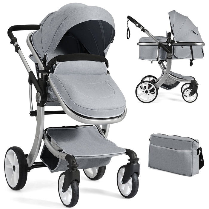 Foldable Baby Stroller with Accessories - 2 in 1 Design, Rain Cover & Mosquito Net, Beige - Perfect for Secure, Convenient Baby Transportation