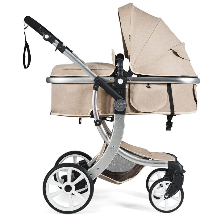 Foldable Baby Stroller with Accessories - 2 in 1 Design, Rain Cover & Mosquito Net, Beige - Perfect for Secure, Convenient Baby Transportation