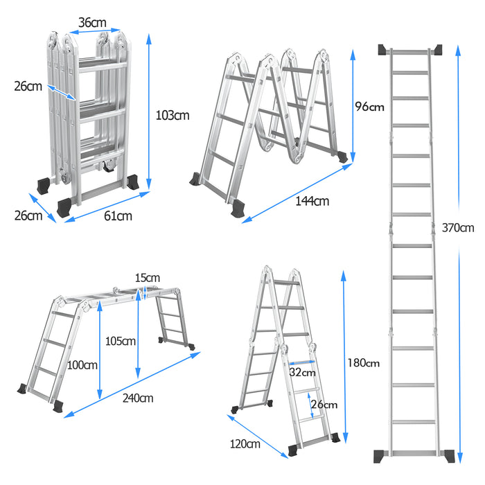 7-in-1 Folding Multi-Purpose Ladder - Versatile Extension Aluminum Build - Ideal for Home Repair and DIY Projects