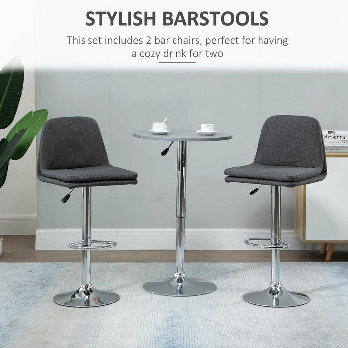 Swivel Fabric Breakfast Barstools Set of 2 - Modern Adjustable Kitchen Stools with Backs and Footrest, Grey - Ideal for Home Pub and Countertop Dining Area