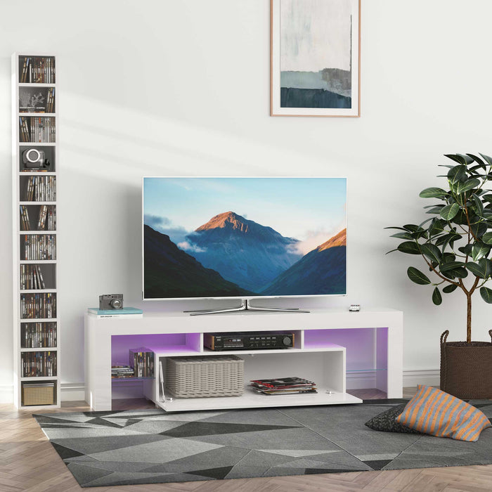 High Gloss Entertainment Center with LED RGB Lights - Holds Up to 65" TVs, Storage Console Table - Modern Living Room Furniture with Remote Control