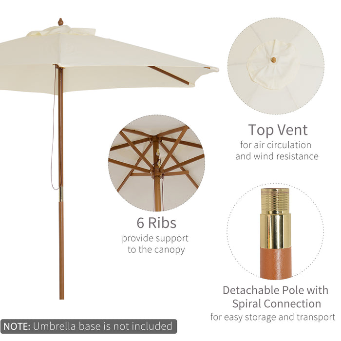 Wooden Garden Parasol 2.5m - Beige Sun Shade Patio Umbrella with Outdoor Canopy - Ideal for Garden Gatherings and Outdoor Relaxation