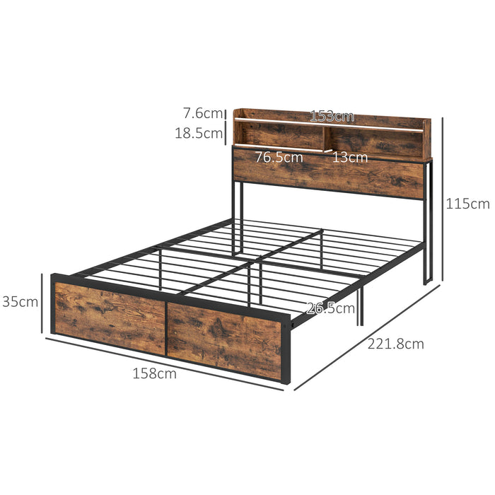 Industrial King Bed Frame - 5.2FT Sturdy Steel Construction with Headboard and Footboard - Rustic Brown with Ample Under-Bed Storage Space for Bedroom Organization