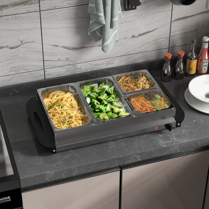 Electric 4-Tray Buffet Server with Plate Warming Feature - Cool-Touch Handles, Adjustable Temp, 300W Power - Ideal for Catering and Family Gatherings