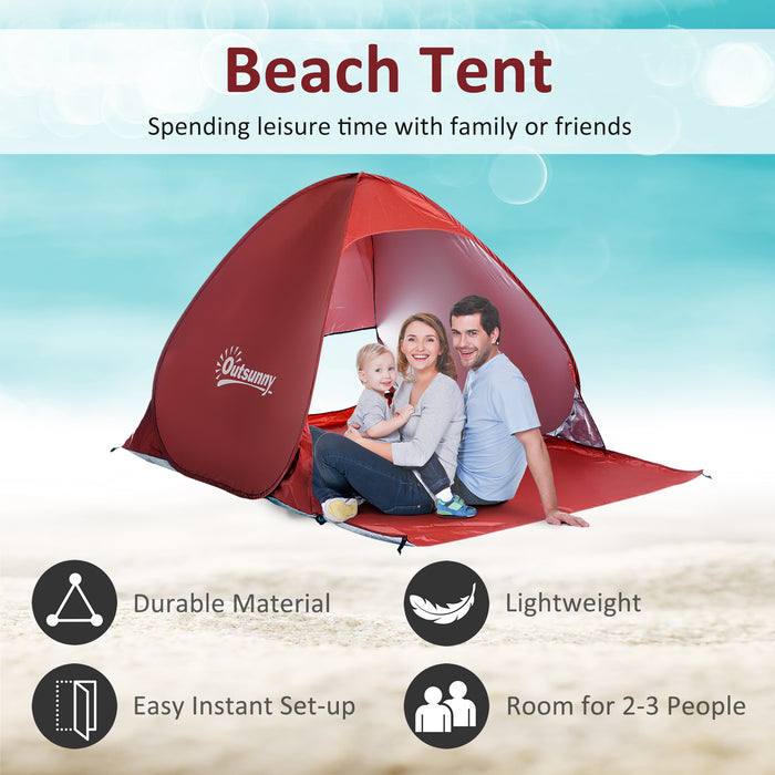 Red Pop-up Beach Tent - Portable UV Protection Sun Shelter for Hiking and Patio - Ideal for 2-3 Persons