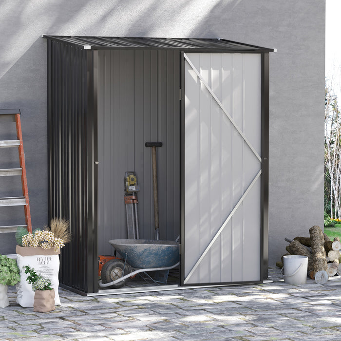 Outdoor Metal Storage Shed 5.3ft x 3.1ft - Charcoal Grey Garden Unit with Single Door - Ideal for Patio, Lawn, and Backyard Organization