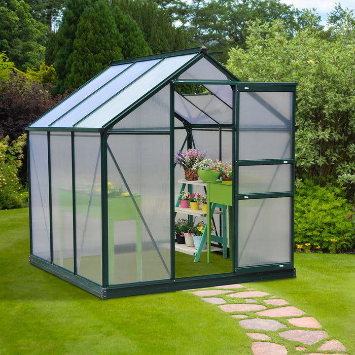 Spacious 6x6ft Polycarbonate Greenhouse - Sturdy Aluminum Frame with Galvanized Base and Sliding Door - Ideal for Plant Growth and Garden Enthusiasts