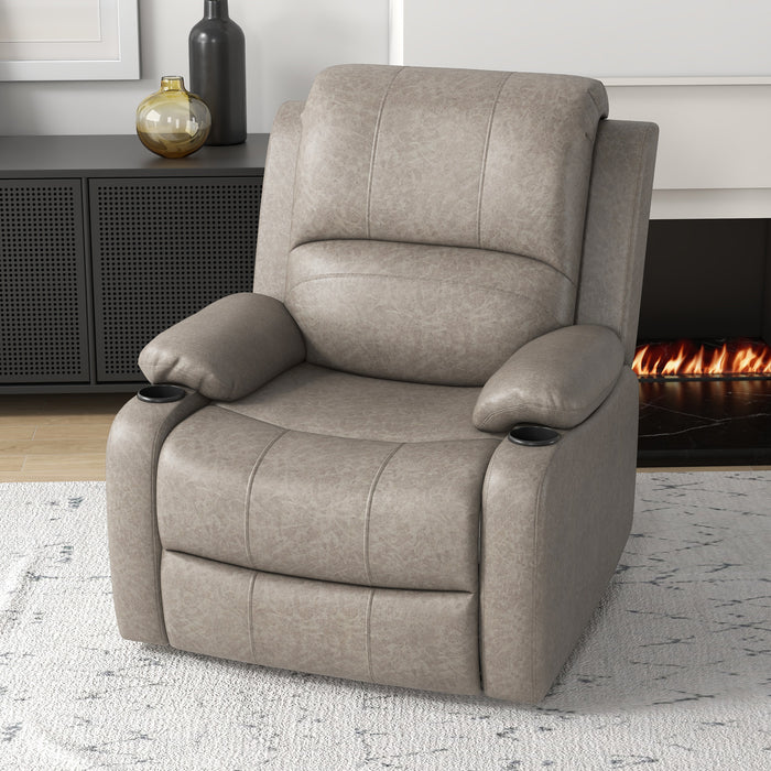 Reclining Microfiber Armchair with Cup Holder - Adjustable Leg Rest for Ultimate Comfort - Perfect for Cozy Living Room Spaces