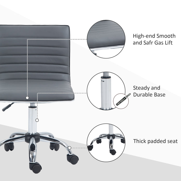 Ergonomic Armless Mid-Back Desk Chair - PU Leather Swivel Seat with Chrome Base - Ideal for Home Office and Workstations, Dark Grey