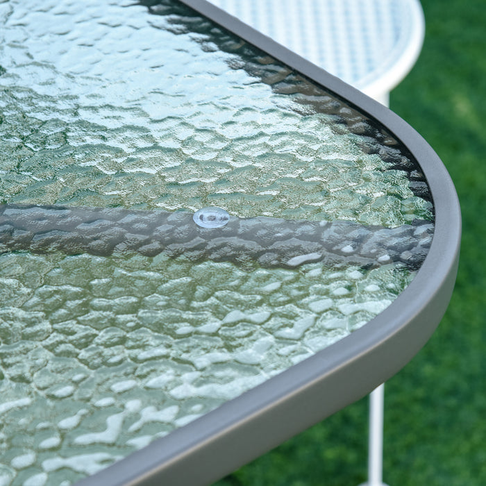 Aquatex Curved Metal Frame Glass Table - Outdoor Garden Dining with Parasol Hole, Tempered Grey Top - Ideal for Patio, Balcony Entertaining Friends and Family