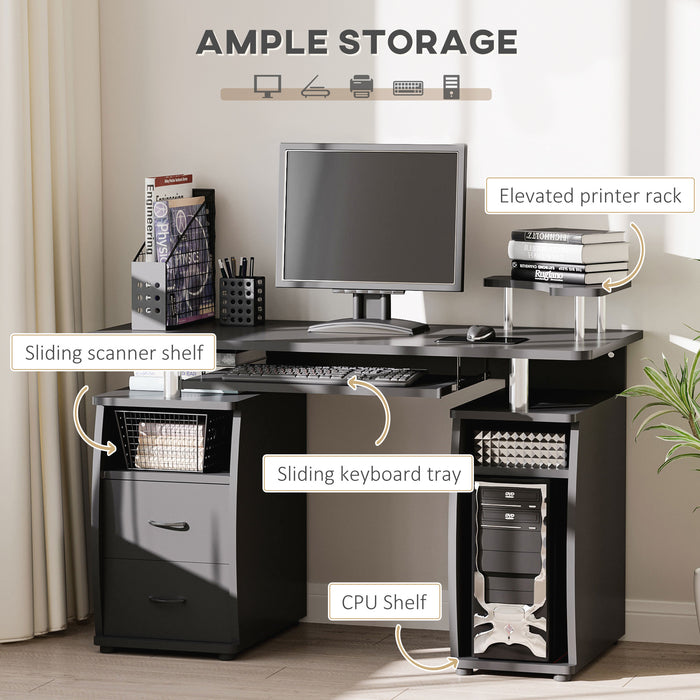 Ergonomic Home Office Computer Desk - Workstation with Keyboard Tray, CPU Shelf, Drawers, Sliding Scanner Shelf - Ideal for Remote Work and Study Spaces