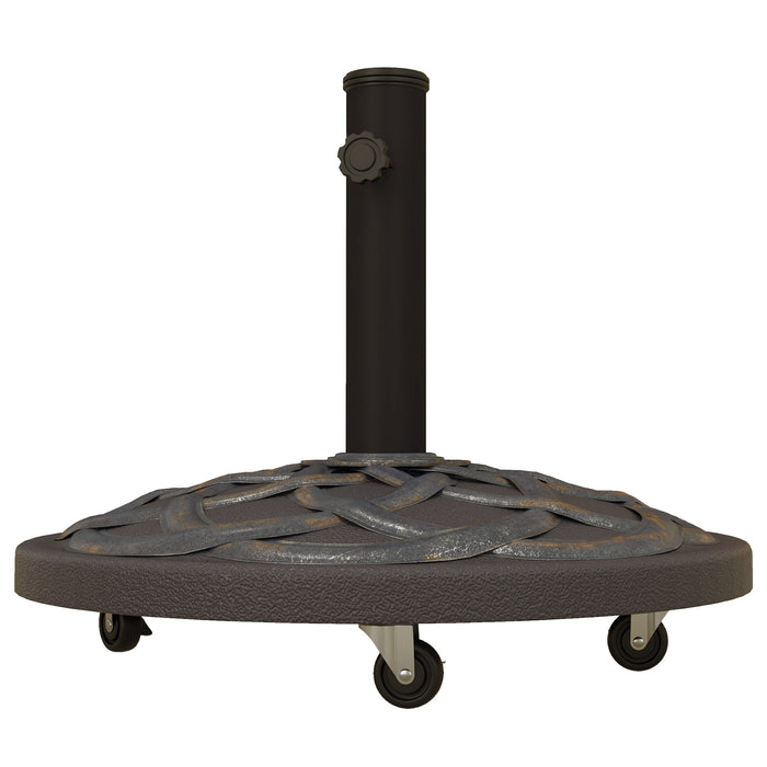 Heavy-Duty 27kg Concrete Parasol Base with Wheels - Decorative Bronze-Toned Umbrella Stand for Stability - Ideal for Outdoor Patio Use and Windy Conditions