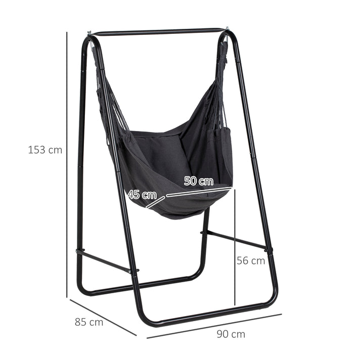 Comfortable Hanging Hammock Chair with Sturdy Stand - Dark Grey Swing Chair with Plush Cushion - Ideal for Indoor Relaxation and Patio Lounging