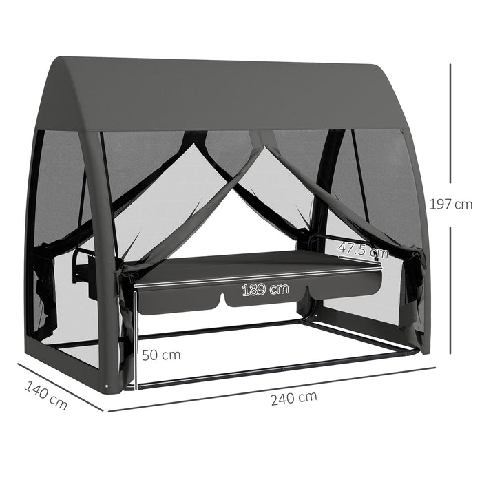 3 Seater Swing Chair with Convertible Bed Feature - Garden Rocking Bench with Water-Resistant Canopy & Mosquito Protection - Perfect for Outdoor Relaxation and Entertaining