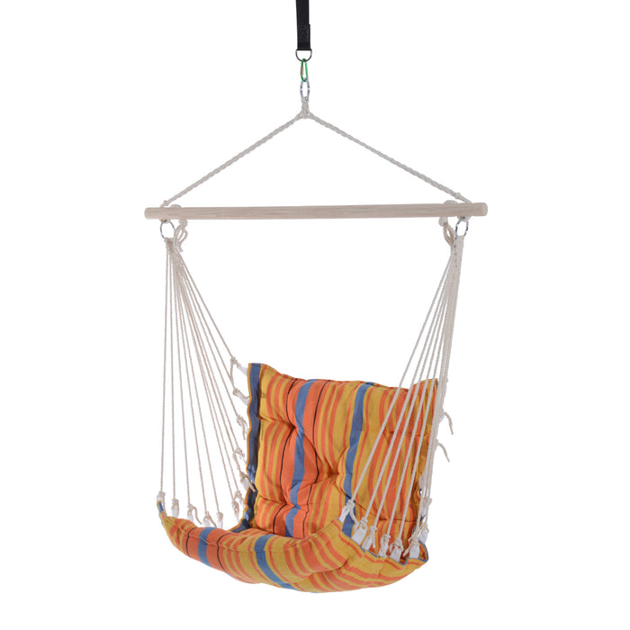 Cotton Rope Hammock Chair with Cushions - Cozy Swing Seat for Garden, Yard, and Patio, Wooden and Cloth Construction - Ideal for Outdoor Relaxation, Orange Color