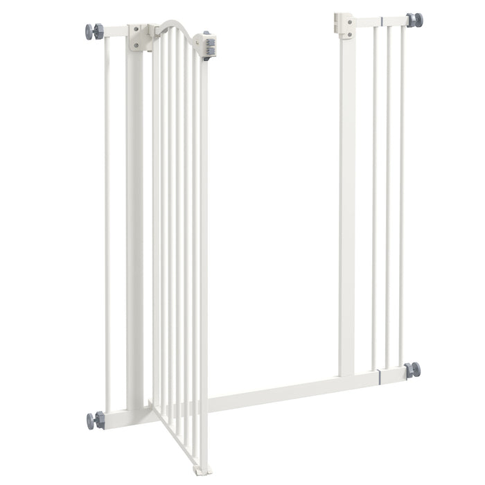 Folding Metal Pet Safety Gate - Dog Barrier with Secure Lock, White - Ideal for Indoor Pet Containment