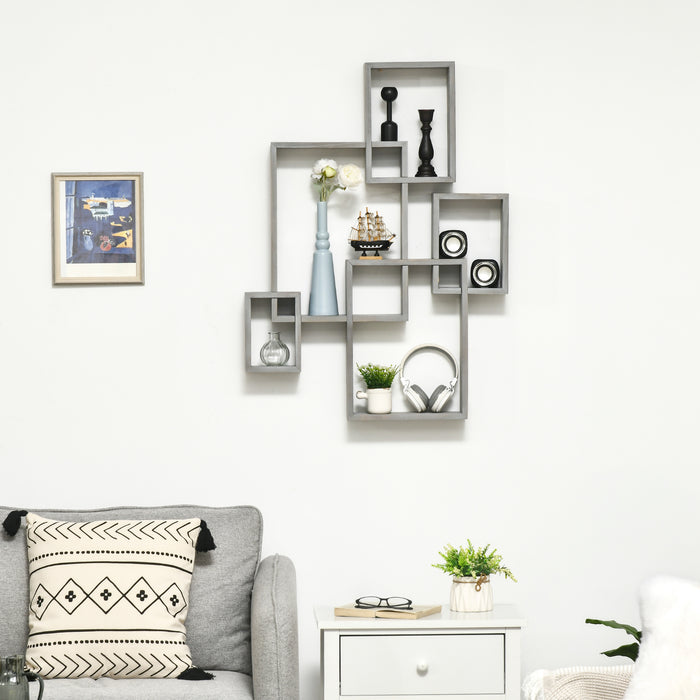 Interlocking Cube Wall Shelves - Space-Saving Floating Shelf Set for Display - Ideal for Living Room, Bedroom, Hallways in Grey