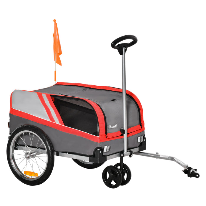 2-in-1 Dog Bike Trailer and Stroller - Reflective Cat/Puppy Travel Cart with Red Safety Flag - Versatile Pet Carrier for Outdoor Activities