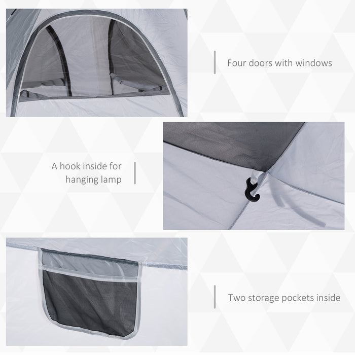 4-Person Instant Setup Tent - Outdoor Pop-Up, Backpacking Dome Shelter, Light Grey - Ideal for Family Camping and Hiking Adventures